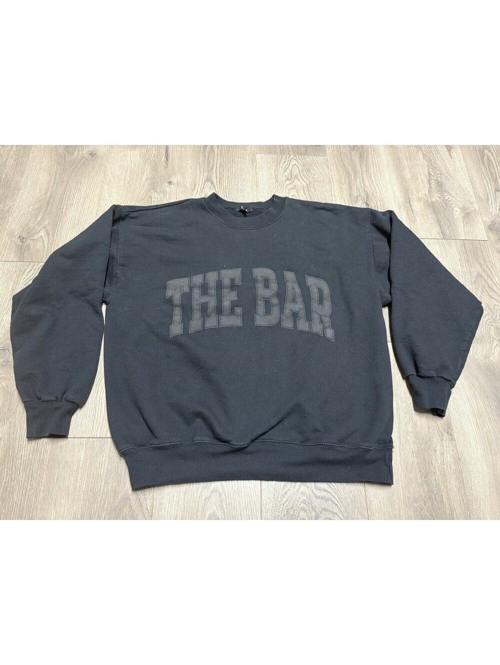 THE BAR Varsity Sweatshirt Black Crewneck Men Large Boxy Heavyweight
